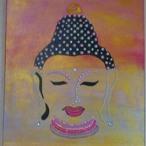 Shango Art "Lucky Buddha" 16x20x1"  Pink & Gold